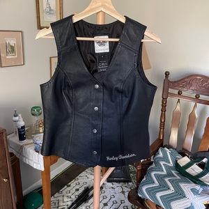 Harley Davidson Womens Small Leather Vest Snap Close Black Textured Pigskin